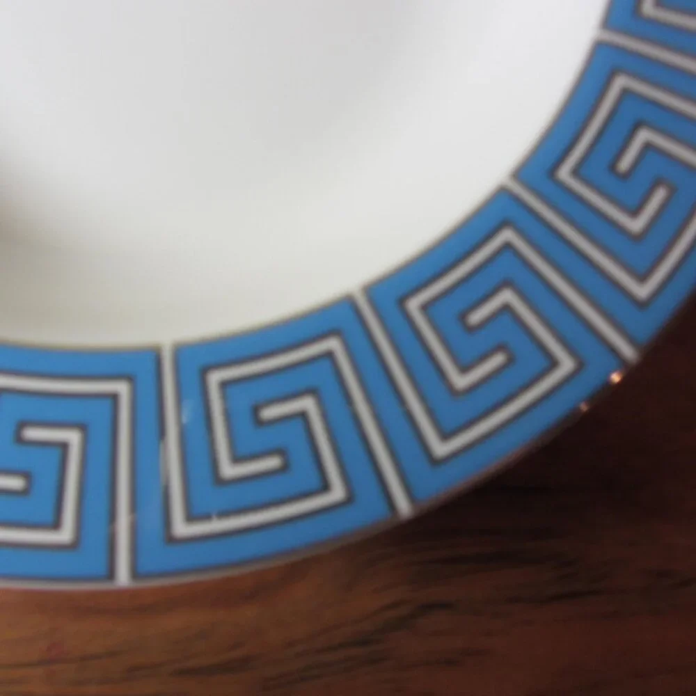 Jonathan Adler silver & blue greek key bowls- pair of 2 (W5106)